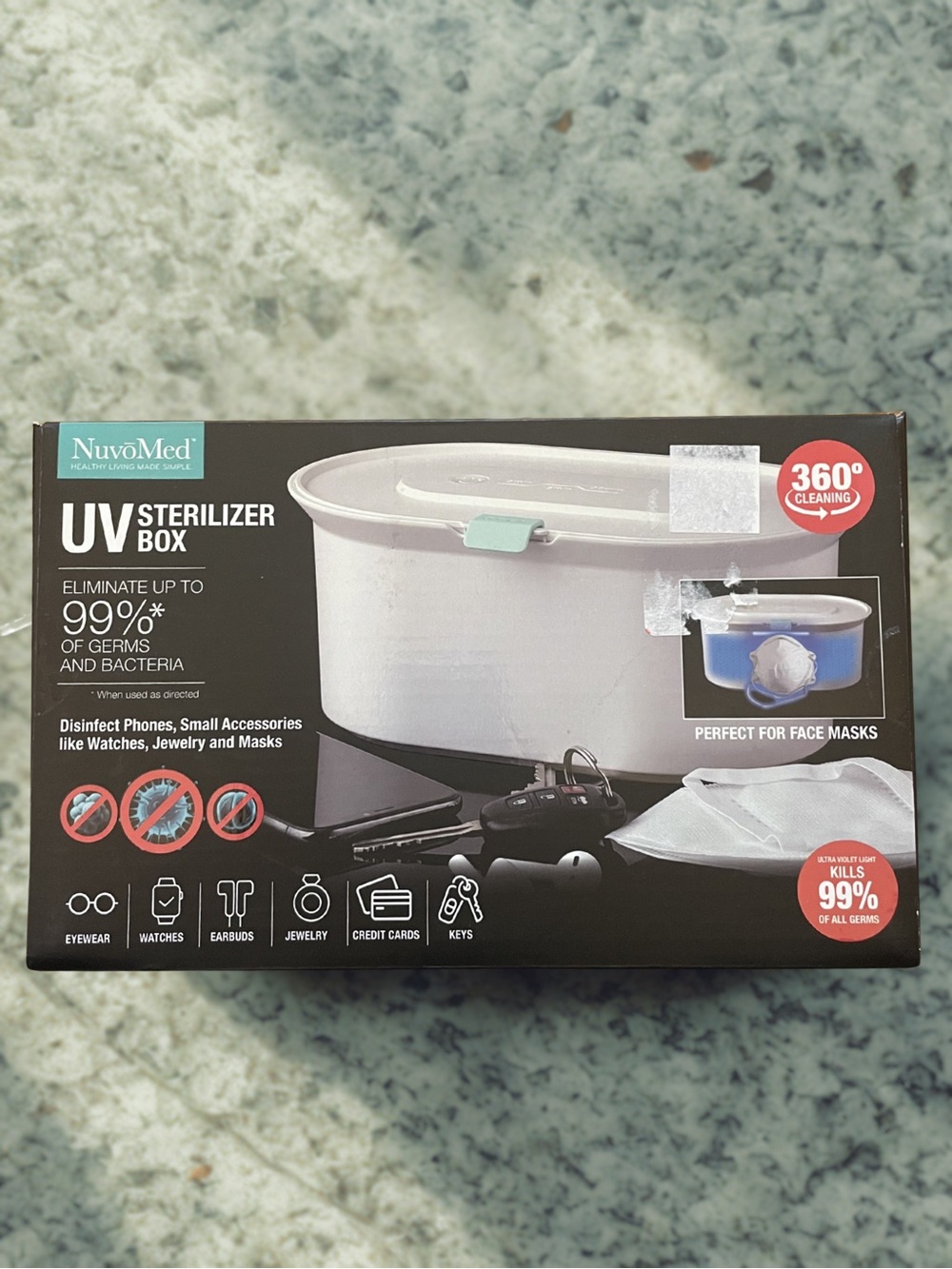 NUVOMED UV Sterilizer Box Portable 360 Cleaning for Phones Masks Jewelry Watches - Picture 2 of 13